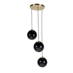 Smart hanglamp messing met zwarte glas 3-lichts incl. Wifi ST64 - Pallon
