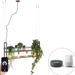 Smart hanglamp roestbruin met rek incl. 4 Wifi A60 - Cage Rack