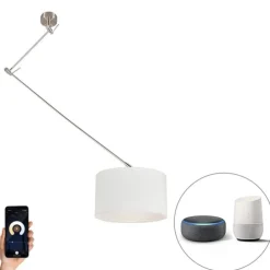 Smart hanglamp staal met kap wit 35 cm incl. Wifi A60 - Blitz