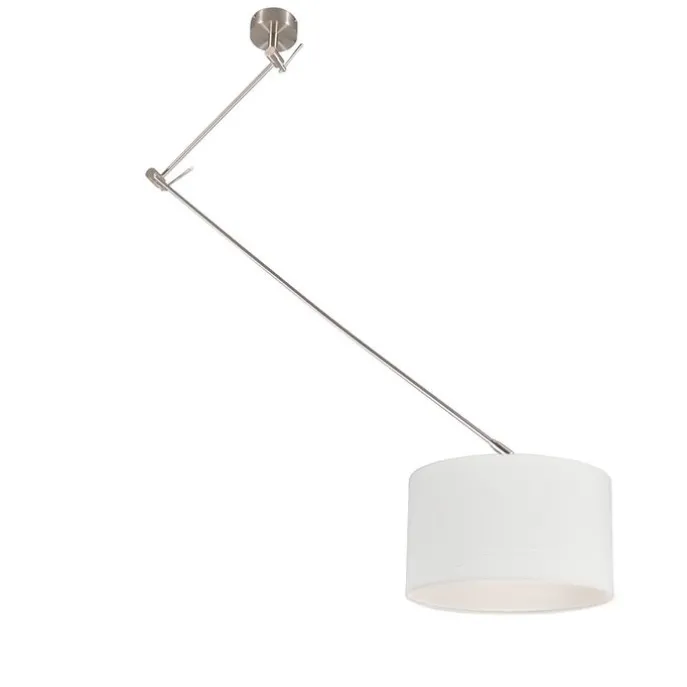 Smart hanglamp staal met kap wit 35 cm incl. Wifi A60 - Blitz