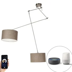 Smart hanglamp staal met kap 35 cm taupe incl. 2 Wifi A60 - Blitz