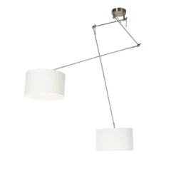 Smart hanglamp staal met kap 35 cm wit incl. 2 Wifi A60 - Blitz