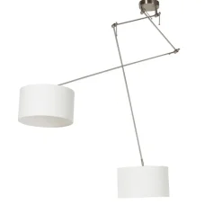 Smart hanglamp staal met kap 35 cm wit incl. 2 Wifi A60 - Blitz
