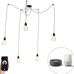 Smart hanglamp zwart 5-lichts incl. Wifi G95 - Cava