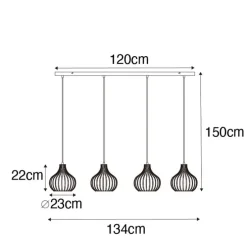 Smart hanglamp zwart 4-lichts incl. 4 Wifi G95 - Saffira