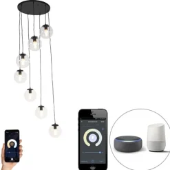 Smart hanglamp zwart 7-lichts incl. Wifi ST64 - Pallon
