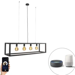 Smart hanglamp zwart 4-lichts incl. Wifi G95 - Big Cage