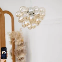 Smart hanglamp zwart met Amber glas incl. 8 Wifi g9 - Uvas