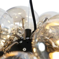 Smart hanglamp zwart met Amber glas incl. 8 Wifi g9 - Uvas