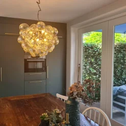 Smart hanglamp zwart met Amber glas incl. 8 Wifi g9 - Uvas