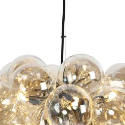 Smart hanglamp zwart met Amber glas incl. 8 Wifi g9 - Uvas