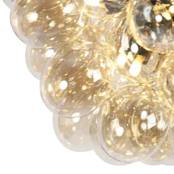 Smart hanglamp zwart met Amber glas incl. 8 Wifi g9 - Uvas