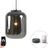 Smart hanglamp zwart met smoke glas incl. WiFi A60 - Bliss