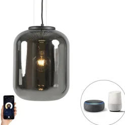 Smart hanglamp zwart met smoke glas incl. WiFi A60 - Bliss