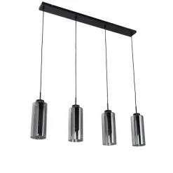 Smart hanglamp zwart met smoke glas 4-lichts incl. 4 Wifi ST64 - Laura