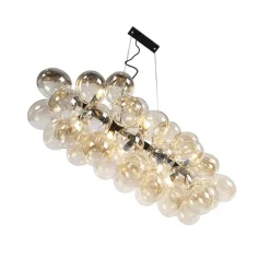 Smart hanglamp zwart met amber glas incl. 8 Wifi G9 - Uvas