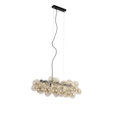 Smart hanglamp zwart met amber glas incl. 8 Wifi G9 - Uvas