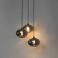 Smart hanglamp zwart met smoke glas incl. 3 Wifi P45 - Busa