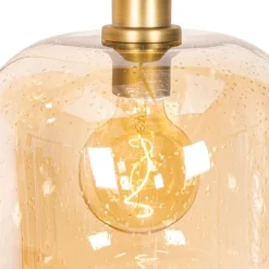 Smart hanglamp zwart met messing en amber glas 3-lichts incl. 3 Wifi G95 - Zuzanna