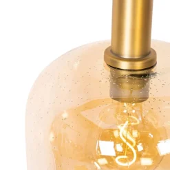 Smart hanglamp zwart met messing en amber glas 3-lichts incl. 3 Wifi G95 - Zuzanna