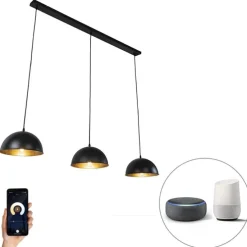 Smart hanglamp zwart met goud 3-lichts incl. Wifi A60 - Magnax