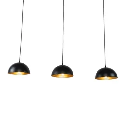 Smart hanglamp zwart met goud 3-lichts incl. Wifi A60 - Magnax