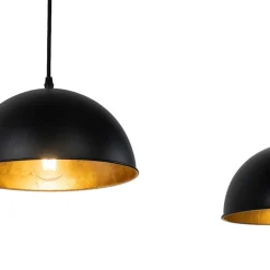 Smart hanglamp zwart met goud 3-lichts incl. Wifi A60 - Magnax