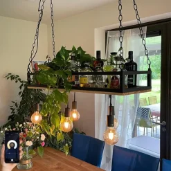 Smart hanglamp zwart met hout incl. 5 Wifi G95 - Shelf