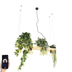 Smart hanglamp zwart met hout 4-lichts incl. Wifi G95 - Shelf