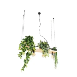 Smart hanglamp zwart met hout 4-lichts incl. Wifi G95 - Shelf