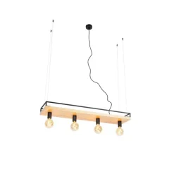 Smart hanglamp zwart met hout 4-lichts incl. Wifi G95 - Shelf