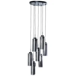 Smart hanglamp zwart met smoke glas 7-lichts incl. 7 Wifi ST64- Laura