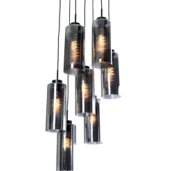 Smart hanglamp zwart met smoke glas 7-lichts incl. 7 Wifi ST64- Laura