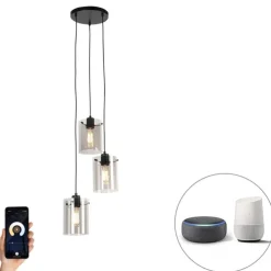 Smart hanglamp zwart met smoke glas incl. 3 Wifi ST64 - Dome