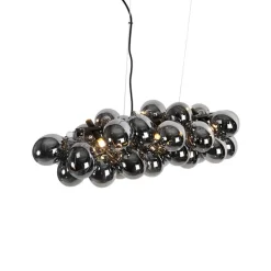 Smart hanglamp zwart met smoke glas 8-lichts incl. 8 Wifi G9 - Uvas