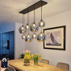 Smart hanglamp zwart met smoke glas incl. 8 Wifi G95 - Sandra