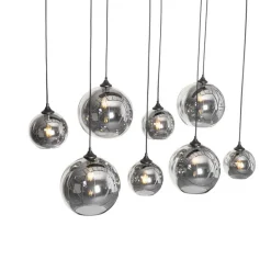 Smart hanglamp zwart met smoke glas incl. 8 Wifi G95 - Sandra