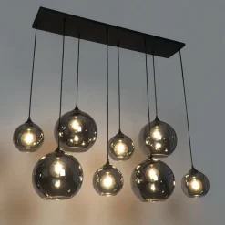 Smart hanglamp zwart met smoke glas incl. 8 Wifi G95 - Sandra