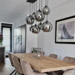 Smart hanglamp zwart met smoke glas incl. 8 Wifi G95 - Sandra