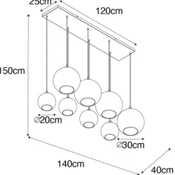 Smart hanglamp zwart met smoke glas incl. 8 Wifi G95 - Sandra