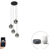 Smart hanglamp zwart met smoke glas incl. 4 Wifi A60 - Wallace