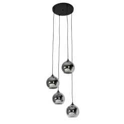 Smart hanglamp zwart met smoke glas incl. 4 Wifi A60 - Wallace
