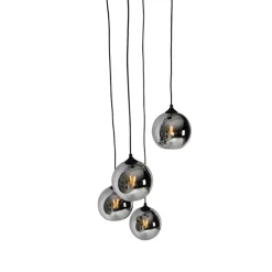 Smart hanglamp zwart met smoke glas incl. 4 Wifi A60 - Wallace
