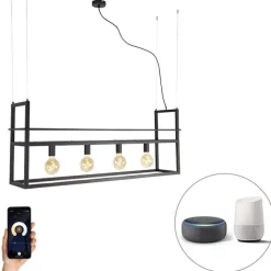 Smart hanglamp zwart met rek large 4-lichts incl. Wifi G95 - Cage Rack