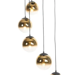 Smart hanglamp zwart met goud glas 7-lichts incl. 7 Wifi A60- pallon