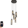 Smart hanglamp zwart met smoke glas 5-lichts incl. Wifi A60- Stavelot