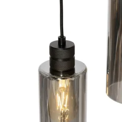 Smart hanglamp zwart met smoke glas 5-lichts incl. Wifi A60- Stavelot