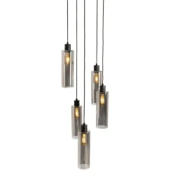 Smart hanglamp zwart met smoke glas 5-lichts incl. Wifi A60- Stavelot