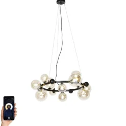 Smart hanglamp zwart met amber glas 12-lichts incl. 12 Wifi G9 - David