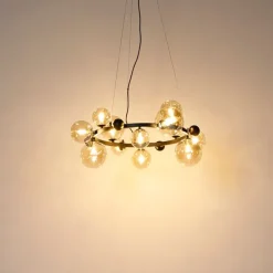 Smart hanglamp zwart met amber glas 12-lichts incl. 12 Wifi G9 - David